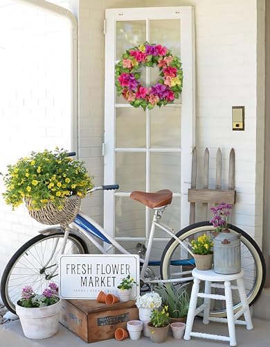 Briful Artificial Bougainvillea Wreath for Front Door, 16in Realistic Faux Floral Wreath Summer Spring Wreath for Wall Window Mantle Outdoor Porch Decor - Image 6