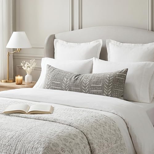 BlissBlush Decorative Long Lumbar Pillow Cover 14x36 for Bed, Light Gray Soft Woven Chenille Accent Pillow Cover for Bedroom Couch Sofa, Textured Farmhouse Boho Cushion Cover - Image 3