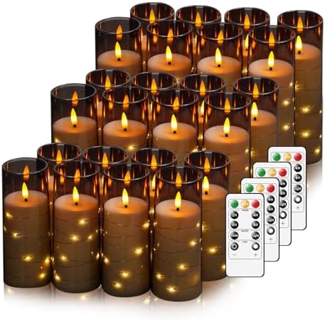 Nimiko Flickering Flameless LED Candles,Battery Operated Candles 24 Pcs with Embedded Star String,Acrylic LED Pillar Candles with Remote,Suitable for Home Decoration to Create an Atmosphere (Grey) by Nimiko