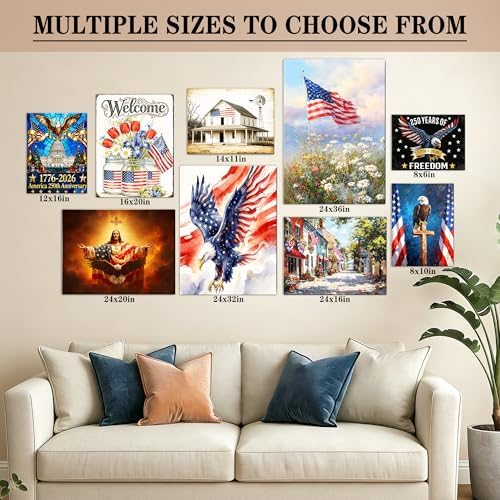 HomeifHue July 4th Patriotic Canvas Wall Art 4th of July USA Decorations American Flag Painting Picture Patriotic Floral Mason Jar USA Flag Poster Independence Day Home Decor(F2 20x24in) - Image 6
