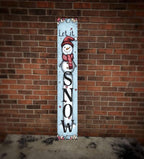 Let it snow Porch Board Snowman Welcome Sign for Front Door Porch Deck Patio or Wall - Indoor Outdoor Decorative Christmas Holiday Farmhouse Rustic Vertical Porch Decor - Image 2