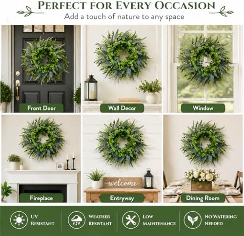 24 Inch Eucalyptus Wreaths for Front Door, Spring Summer Door Wreath - Image 4