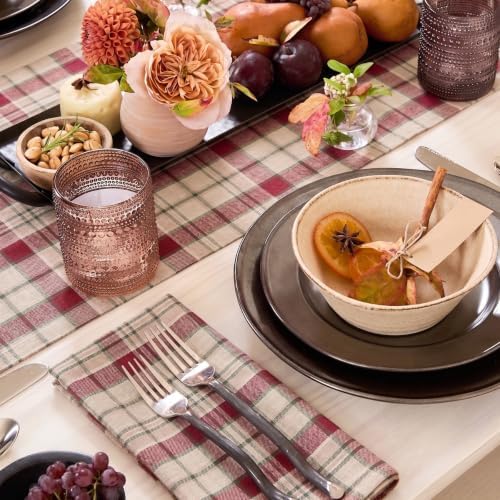 Solino Home 100% Pure Linen Table Runner Plaid, Almond Plaid 14 x 156 in - Image 3