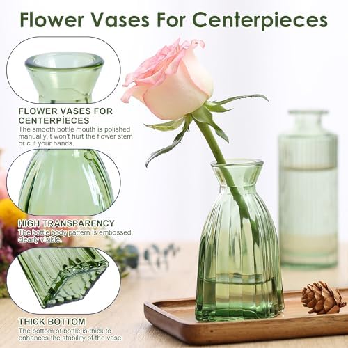 Hunt Green Glass Bud Vases Set of 10, Wedding Table Centerpiece - Image 5