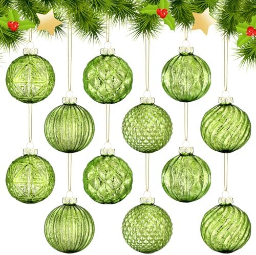 Jenaai 12 Pcs Christmas Lime Green Glass Ball Ornaments, Tree Decoration by Jenaai