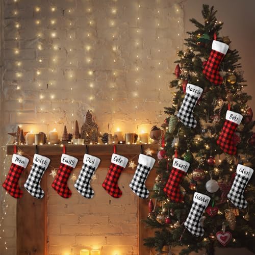 Tatuo 12 Pack Christmas Burlap Stockings Hanging,Black Red, Black White - Image 5