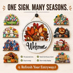 16 Pcs Interchangeable Welcome Sign for Front Door, 12 Inch Wooden Round Door Hanger with 15 Magnetic Seasonal Icons, Farmhouse Porch Entryway Decor for Holiday & Year Round，1Set - Image 3