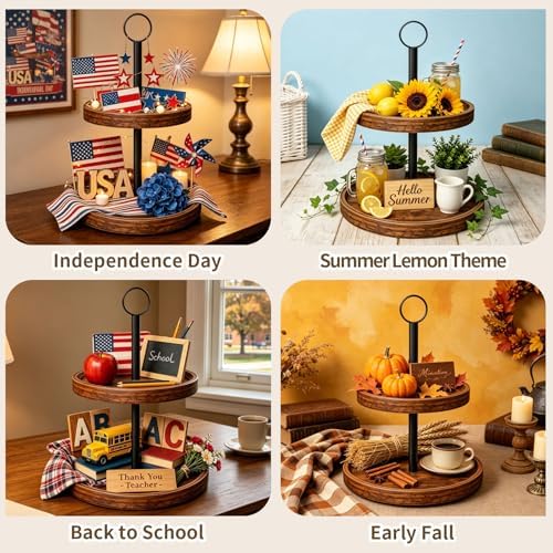 Tiered Tray Stand, Rustic 2 Tier Round Serving Tray, 2-Pack - Image 6