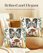 Embroidered Throw Pillow Covers 18x18 Inch - Set of 2 Summer Decorative Pillow Covers with Zipper Aesthetic Cute Design Throw Pillowcases for Couch Sofa Bed, Butterfly Moon - Image 5