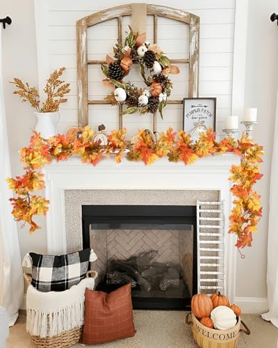 DearHouse 6 Pack Fall Garland Maple Leaf Clearance, 5.9Ft/Piece Hanging Vine Artificial Autumn Garland Thanksgiving Decor for Home Wedding Fireplace Party Christmas (Yellow) - Image 2