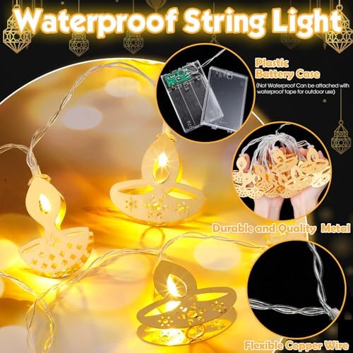 Glooglitter 20 ft 40 LED Diwali Diya String Lights, Warm White, 2 Styles - Image 3