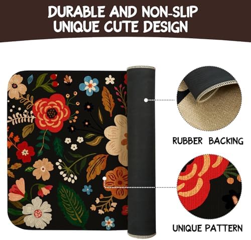 Boho Floral Kitchen Mat Set of 2,Modern Farmhouse Flowers Kitchen Rugs and Mats Non Skid Washable,Spring Summer Bohemian Kitchen Runner Rugs with Rubber Backing (Black 17"x47"+17"x30") - Image 7