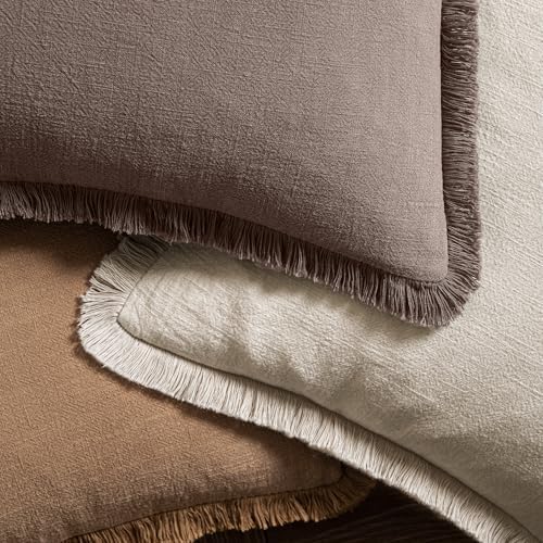 MIULEE Linen Fringe Decorative Fall Throw Pillow Covers Malt Ball 18x18 - Image 4