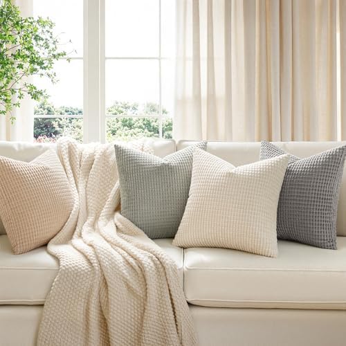MIULEE Boho Farmhouse Decorative Pillow Covers 18x18 Inch Set of 4 Neutral - Image 2