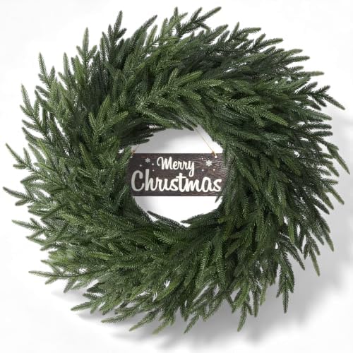 26" Christmas Norfolk Pine Wreath for Front Door (1, Wreath with Sign) by FLAGLY