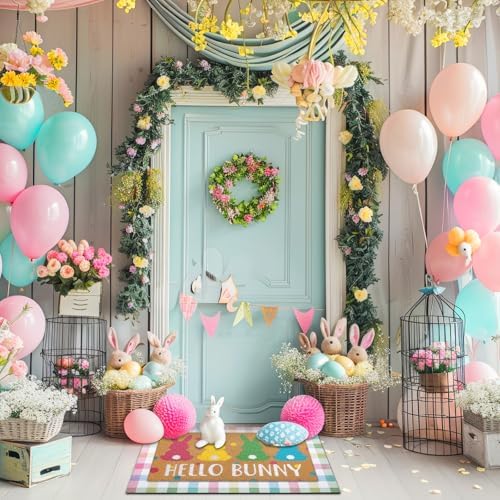 Tinideya 2 Pcs Hello Bunny Easter Layered Mat for Front Door - Image 4