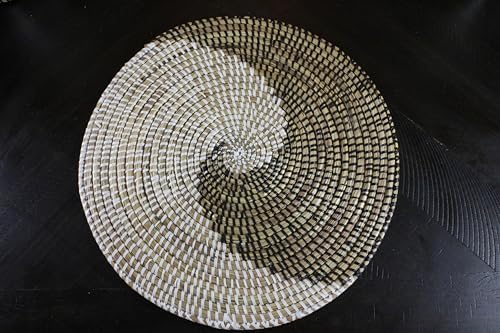 Senegal Placemats/African Bohemian Woven Seagrass Placemats/Natural Wicker Round Basket Placemats/Decorative Hanging Wicker Plates/Hanging Wall Decor (Black & White) - Image 3