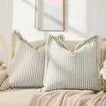 ZWJD Throw Pillow Covers 26x26 Set of 2 Striped Pillow Covers with Fringe Chic Cotton Decorative Euro sham Pillows Square Cushion Covers for Sofa Couch Bed Living Room Farmhouse Decor, (Gray) by ZWJD