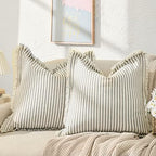 ZWJD Throw Pillow Covers 26x26 Set of 2 Striped Pillow Covers with Fringe Chic Cotton Decorative Euro sham Pillows Square Cushion Covers for Sofa Couch Bed Living Room Farmhouse Decor, (Gray) by ZWJD