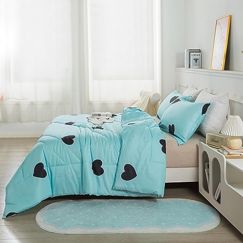 Caressma Blue Comforter Set Queen Size Black Heart 3pcs with Pillowsham - Image 4