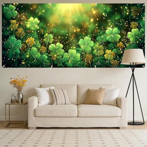 6x13 FT St. Patrick's Day Garage Door Banner - Glowing Green Clover Shamrock Backdrop, Large Indoor Outdoor Garage Door Cover,Irish Holiday Decoration for Home,Yard, Party - Image 6