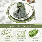 Geosar Round Woven Placemats Bulk Rustic Paper Braided Placemats Boho Natural Non Slip Heat Resistant Table Mats for Wedding Party, Dinner Table Centerpiece Decoration, 13 Inch (Green,24 Pcs) - Image 5