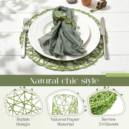 Geosar Round Woven Placemats Bulk Rustic Paper Braided Placemats Boho Natural Non Slip Heat Resistant Table Mats for Wedding Party, Dinner Table Centerpiece Decoration, 13 Inch (Green,24 Pcs) - Image 5