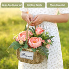 Peonies Artificial Flowers, Spring/Summer Flower Centerpieces for Tables Silk Flower Arrangements with Woven Basket Fake Peonies with Fern Leaves Pink Flower Arrangement for Kitchen Dinner Table - Image 6