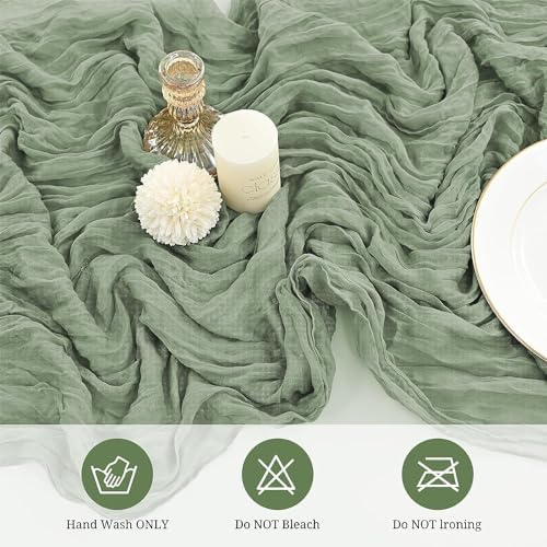 12 Pack Sage Green Cheesecloth Table Runner, 10FT Boho Gauze Green Cheese Cloth Table Runner 35 x120 Inch Semi Sheer Long Runner for Table Wedding Party Banquet Baby Shower Birthday - Image 2