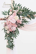 Floroom Arch Flowers with Drapes Kit (Pack of 4) - 2pcs Artificial Blush Pink Floral Swag Arrangement with 2pcs Draping Fabric for Wedding Ceremony Arbor and Reception Backdrop Decoration - Image 3