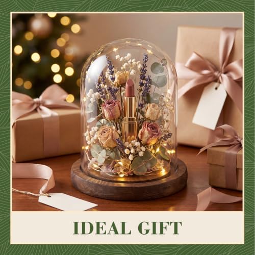 Suclain 4Pc Glass Dome Cloche with Wood Base, Brown, 5.1" X 3.8" - Image 3