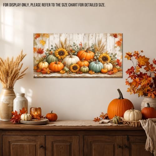 WAXWHELK Pumpkin Fall Canvas Wall Art, Pumpkin Sunflowers Wheat Stalks Maple Leaves Harvest Painting Pictures, Rustic Farmhouse Autumn Thanksgiving Artwork for Living Room Decor (12"x24") - Image 2