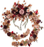 Ling's moment 9FT Eucalyptus and Willow Leaf Garland with White Flower, Handcrafted Wedding Sweetheart Table Centerpieces Head Table Decor Arch Backdrop Decorations for Wedding | Burgundy & Dusty rose by LingsMoment
