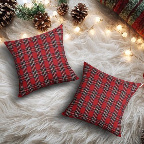 4TH Emotion Set of 2 Christmas Scottish Tartan Plaid Throw Pillow Covers Cushion Case Polyester for Farmhouse Home Decor Red and Green, 20 x 20 Inches - Image 4