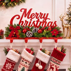 Novabright 14" Merry Christmas Stocking Holder for Mantle, 4 Iron Hooks - Image 2