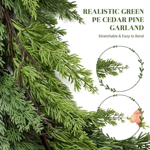 Alupssuc 9FT Christmas Garland, Cedar Garland -Real Touch Artificial Greenery Cypress Pine Garland for Mantle Table Railing Fireplace Indoor & Outdoor Christmas Decoration - Image 4