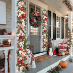 prelit 6ft Christmas Garland with 25 LED Lights with Timer, prelit red White Garland with Plenty Hand-Painted Ornaments,Festive Lighted Winter Decor for Front Door, Mantel, Stair & Fireplace - Image 2