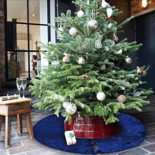 Sophia-Art Christmas Tree Skirt, Luxury Velvet Plush Skirt, Xmas Decoration Holiday Party Décor, Soft Velvet Home Décor Merry Christmas Party Christmas Tree Decorations (Royal Blue,48 Inch) - Image 3
