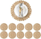 13.8" Set of 10 Corn Husk Woven Round Placemats by DaiVuCrafts by DaiVuCrafts