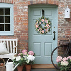 Spring Pink Peony Front Door Wreath 24-inch Flower Blue Wreath Indoor Outdoor Front Door Hallway Window Decoration Wedding Birthday Party Decoration（Pink - Image 5