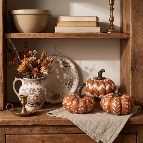 Briful 3-Piece Fall Resin Pumpkin Set, Rustic Autumn Home Decoration - Image 4
