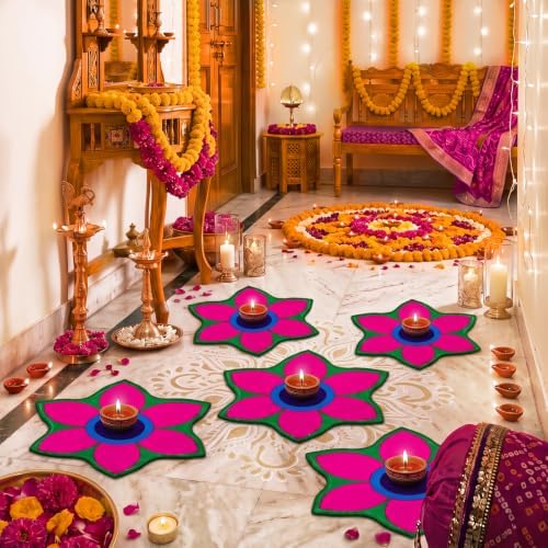 Dunzy 6 Pcs Diwali Rangoli Mat Varalakshmi Pooja Decoration, Purple Mandala - Image 2