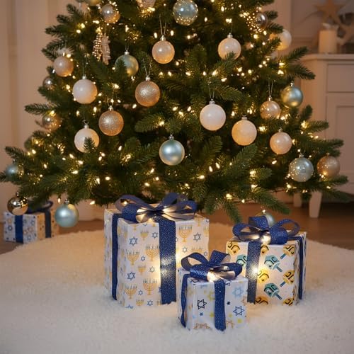 Aurelema Set of 3 Hanukkah Lighted Gift Boxes Remote LED Chanukah Decor - Image 5
