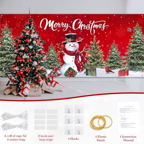 WovWeave 6 x 13 Ft Snowman Garage Door Cover, Red Christmas Forest - Image 2