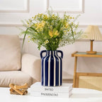 SURE YUESI Blue Ceramic Vase with Handles, Modern Farmhouse Striped Decorative Vase, 9.1" Art Deco Tall Flower Vases for Pampas Grass, Shelf Decor, Dining Table Centerpiece, Living Room Home Decor - Image 7