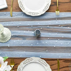 Artoid Mode 6PCS Pearl Blue Gauze Table Runner 120 Inch 10FT, Seasonal Sheer Dining Holiday Wedding Birthday Baby Shower Table Decor for Home Party - Image 5