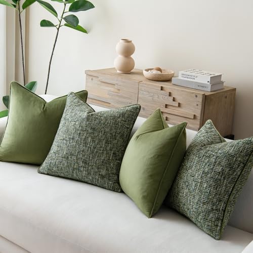 a moment Dark Green 4 Pack Throw Pillow Covers - Chenille & Velvet Set with Piping, Farmhouse Textured Design Cushion Cases for Couch Sofa Bed (20x20 Inch, No Insert) - Image 2