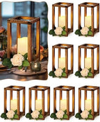 Huquary 16Pcs Wooden Wedding Lantern Centerpiece Rustic Wood Lantern, Brown by Huquary