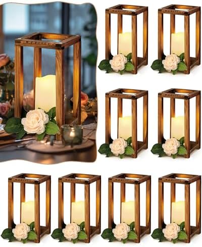 Huquary 16Pcs Wooden Wedding Lantern Centerpiece Rustic Wood Lantern, Brown by Huquary