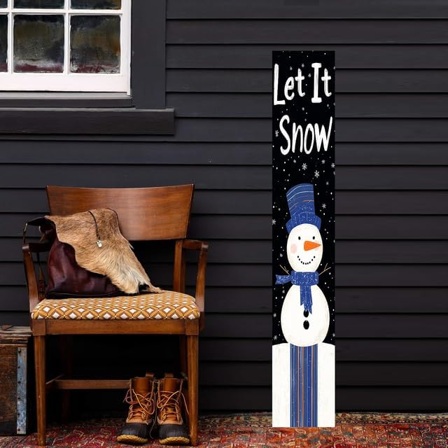 Let it snow Porch Board Snowman Welcome Sign for Front Door Porch Deck Patio or Wall - Indoor Outdoor Decorative Christmas Holiday Farmhouse Rustic Vertical Porch Decor - Image 4